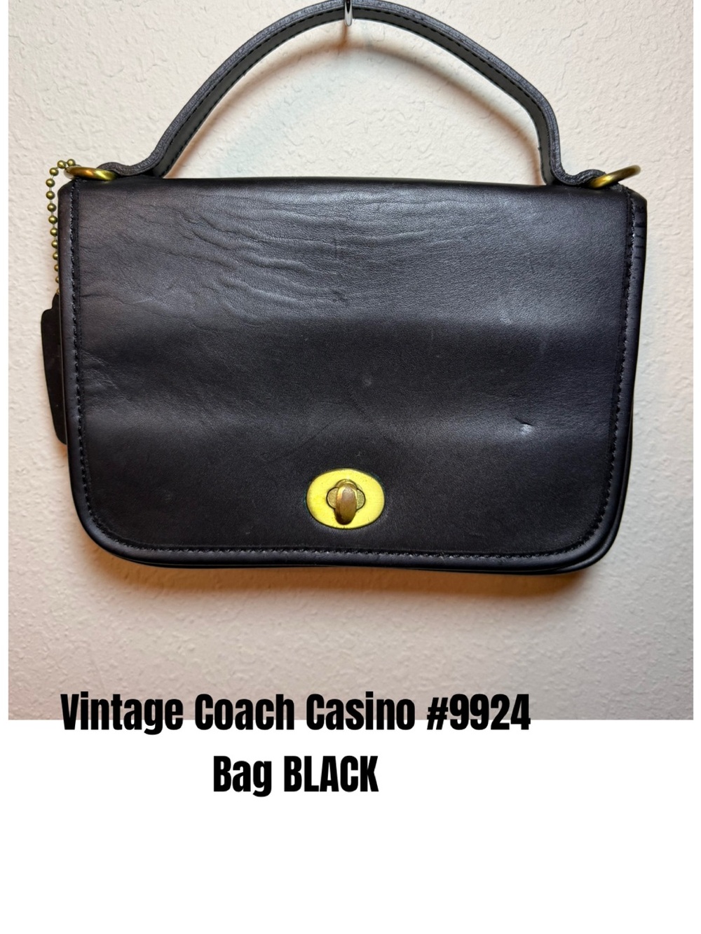Coach Vintage Black Leather Top-Handle Shoulder Bag with Gold-Tone Turnlock